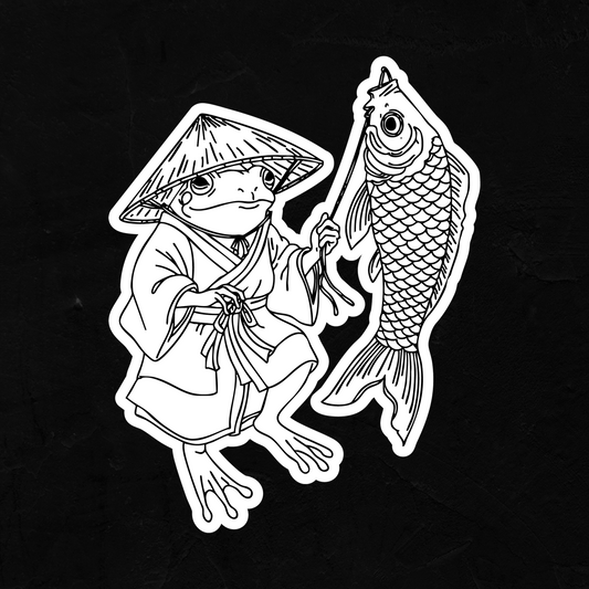 Japanese Frog Fisherman - Waterproof Sticker